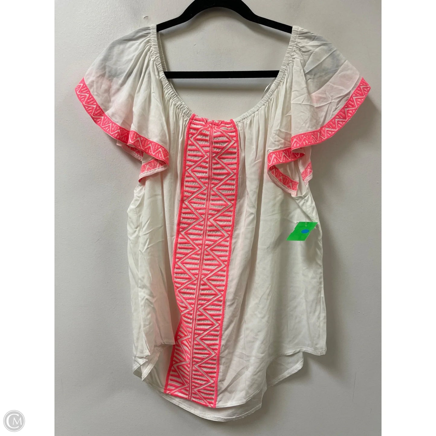 Top Short Sleeve By Solitaire In Pink & White, Size: Xl