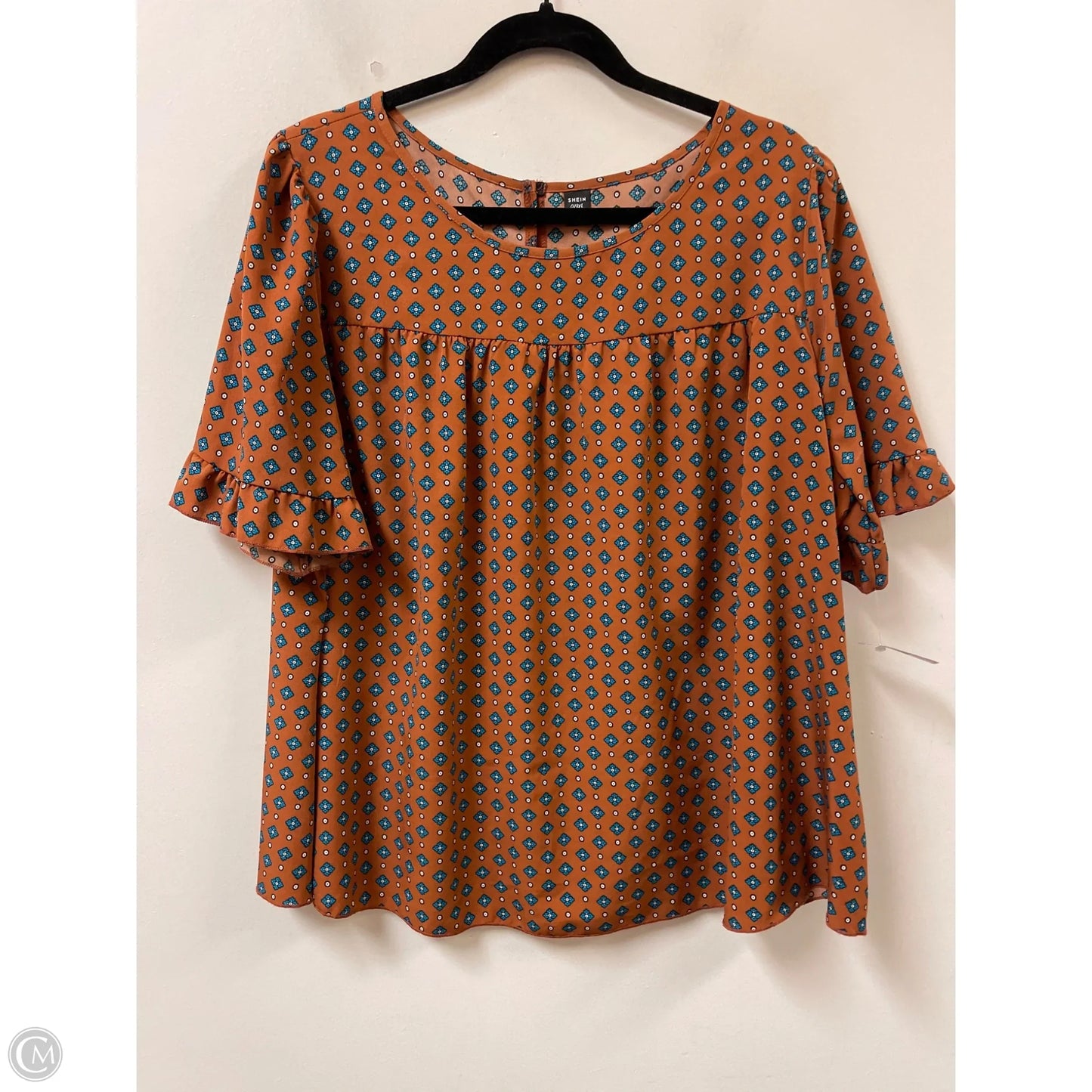 Top Short Sleeve By Shein In Blue & Brown, Size: 1x