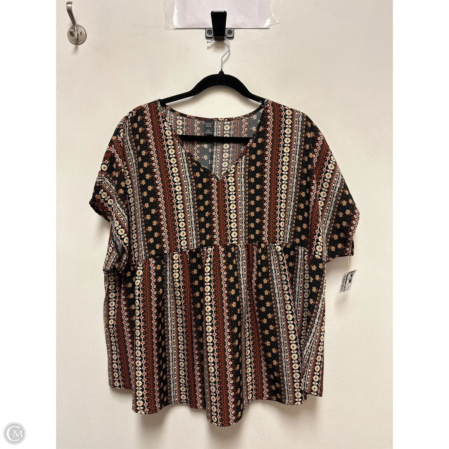 Top Short Sleeve By Emery Rose In Black & Cream, Size: 2x