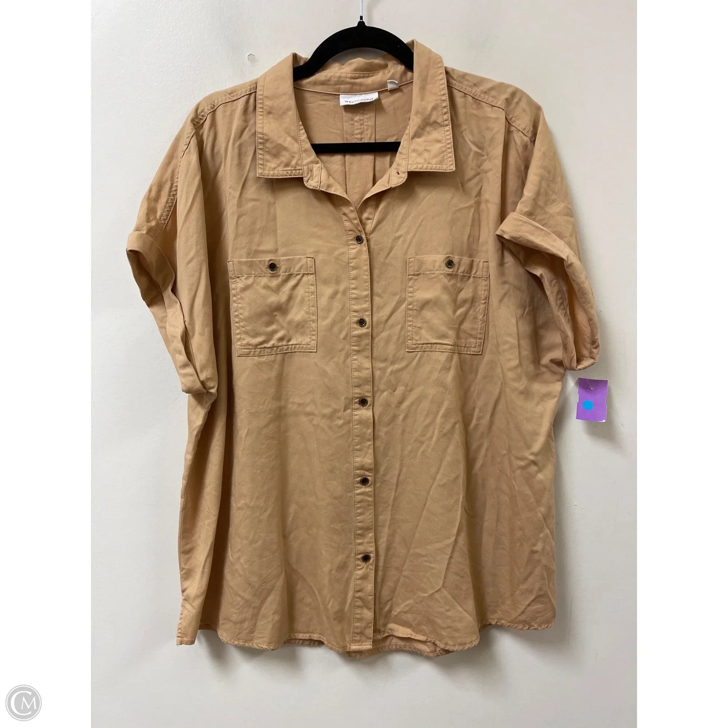 Blouse Short Sleeve By West Bound In Tan, Size: Xl