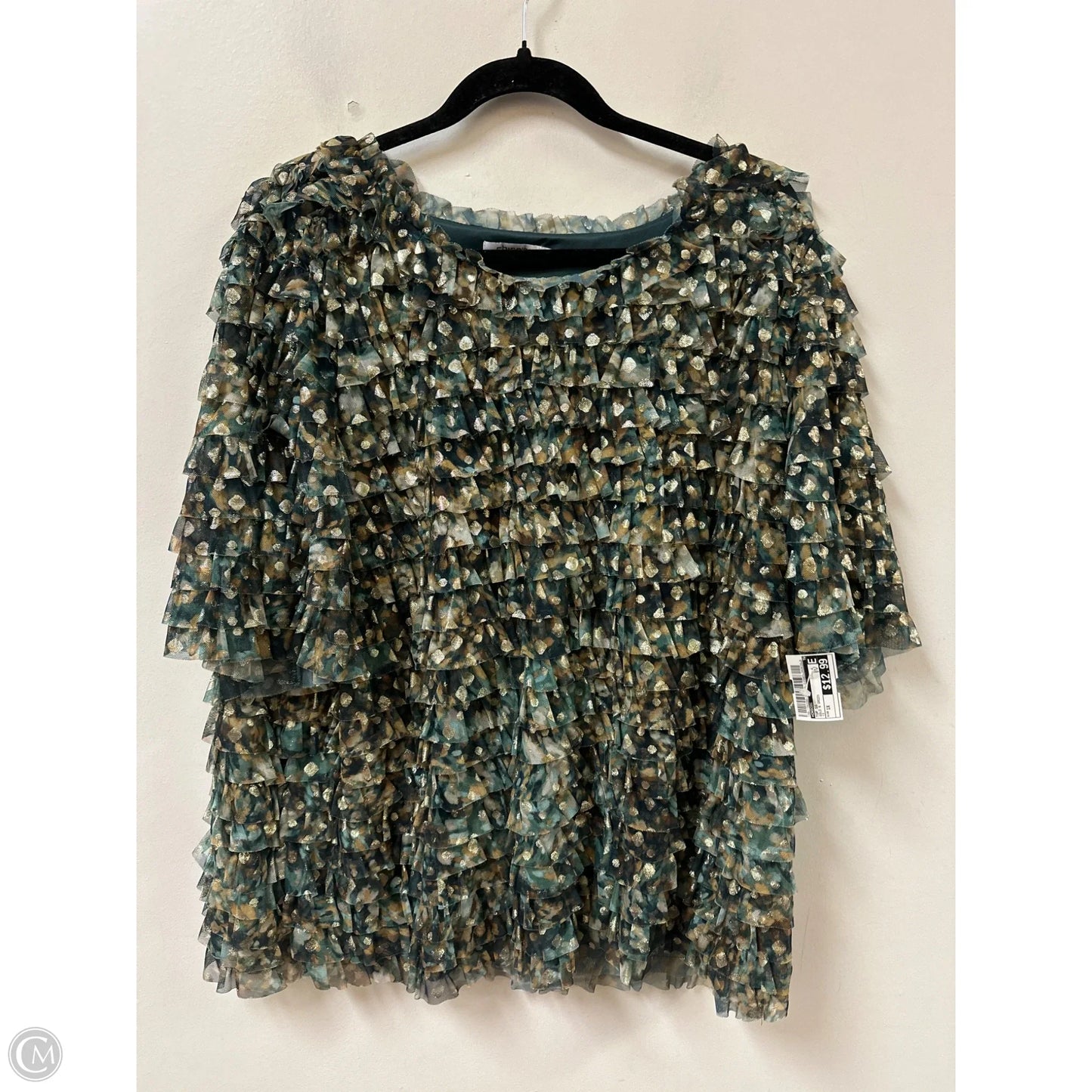 Top Short Sleeve By Chicos In Gold & Green, Size: 1x