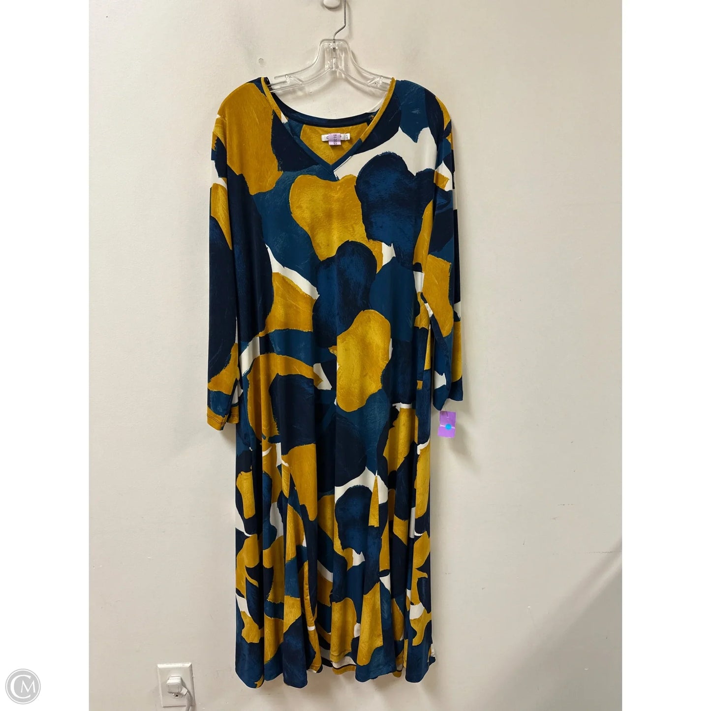 Dress Casual Maxi By Chicos In Blue & Yellow, Size: 1x