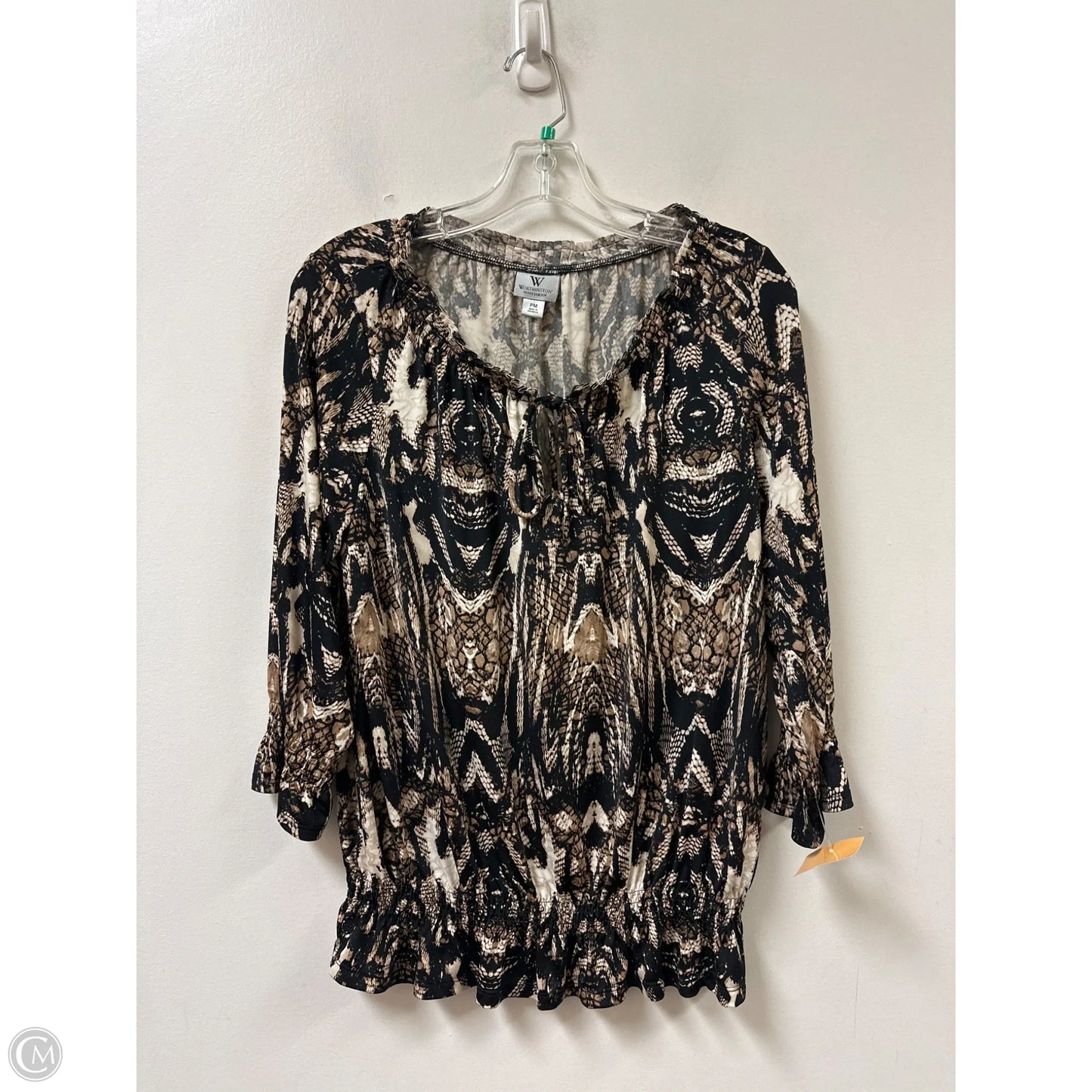 Top 3/4 Sleeve By Worthington In Black & Brown, Size: Mp