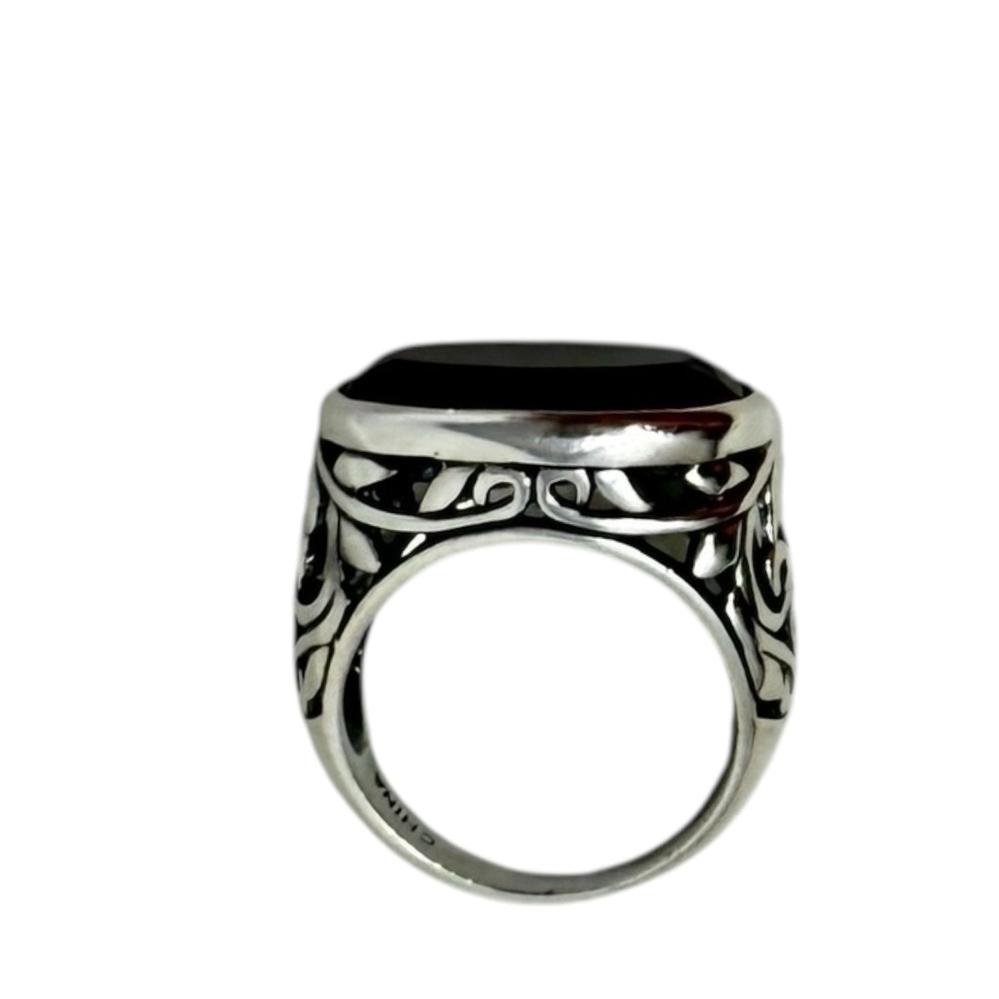 Sterling Silver, Onyx Chalcedony, Smoky Swirl Filigree Ring By Silpada, Size: 8