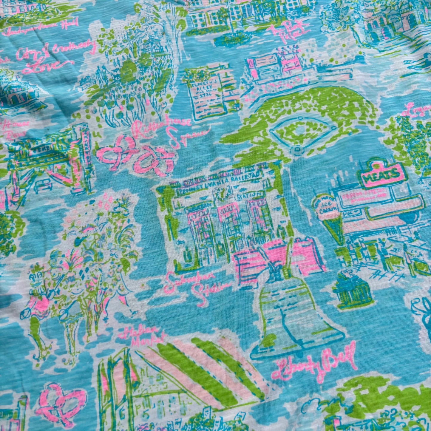 Top Short Sleeve Designer By Lilly Pulitzer In Blue & Green, Size: M