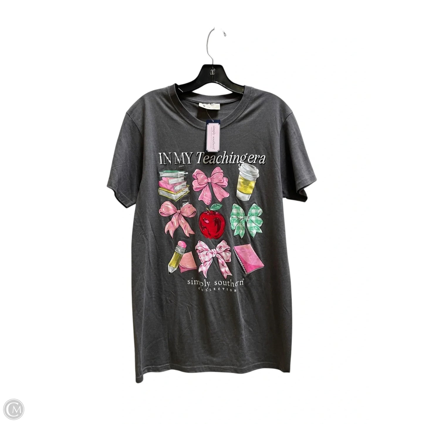 Top Short Sleeve By Simply Southern In Grey, Size: M