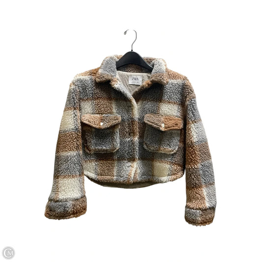 Jacket Faux Fur & Sherpa By Zara In Plaid Pattern, Size: M