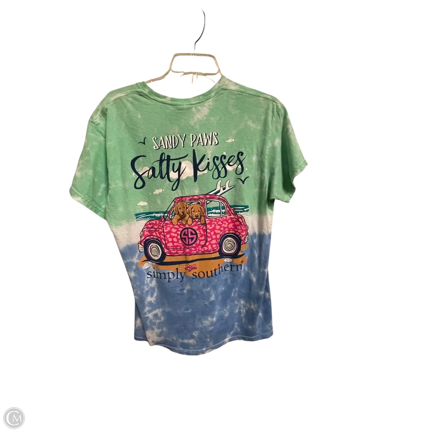 Top Short Sleeve By Simply Southern In Blue & Green, Size: M