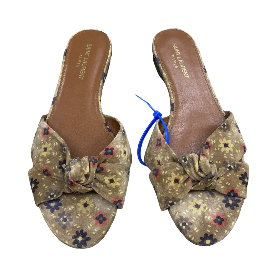 Sandals Luxury Designer By Yves Saint Laurent In Floral Print, Size:10.5