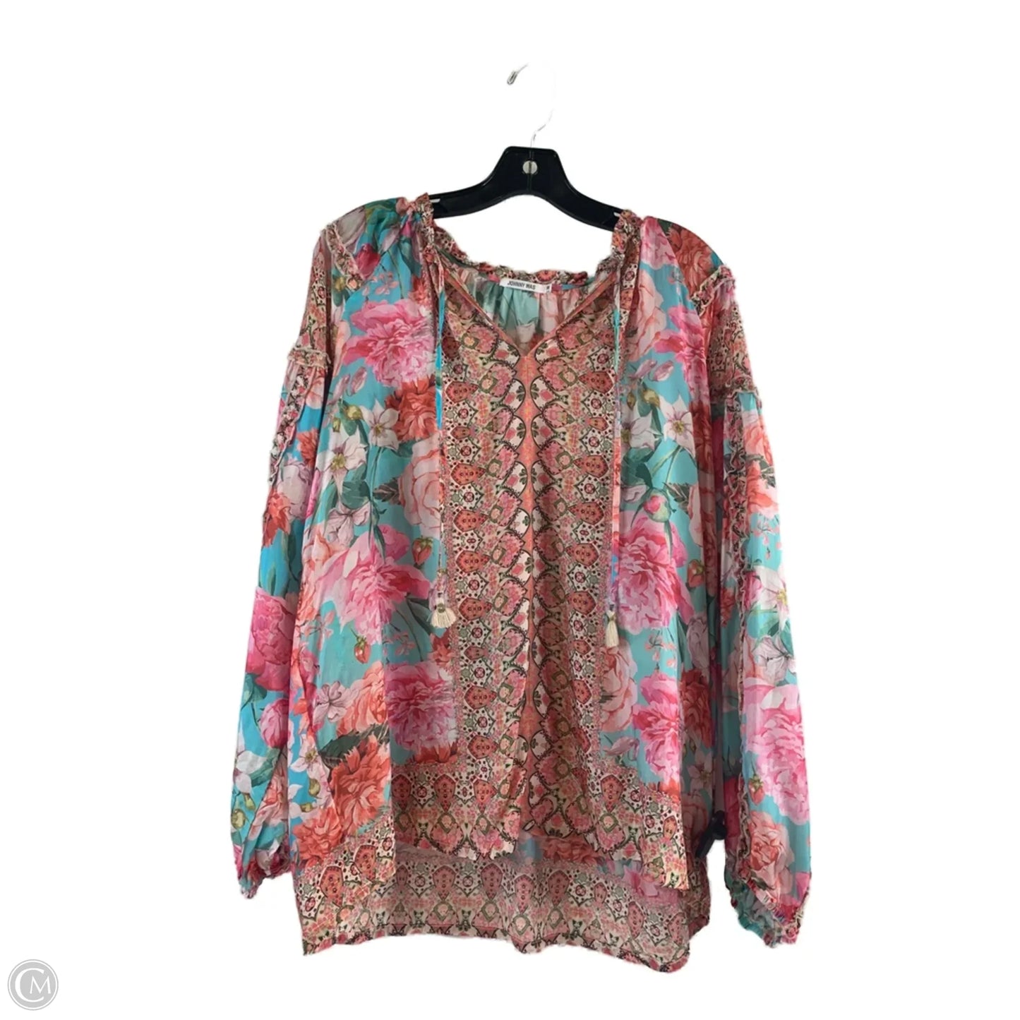 Top Long Sleeve By Johnny Was In Blue & Pink, Size: M