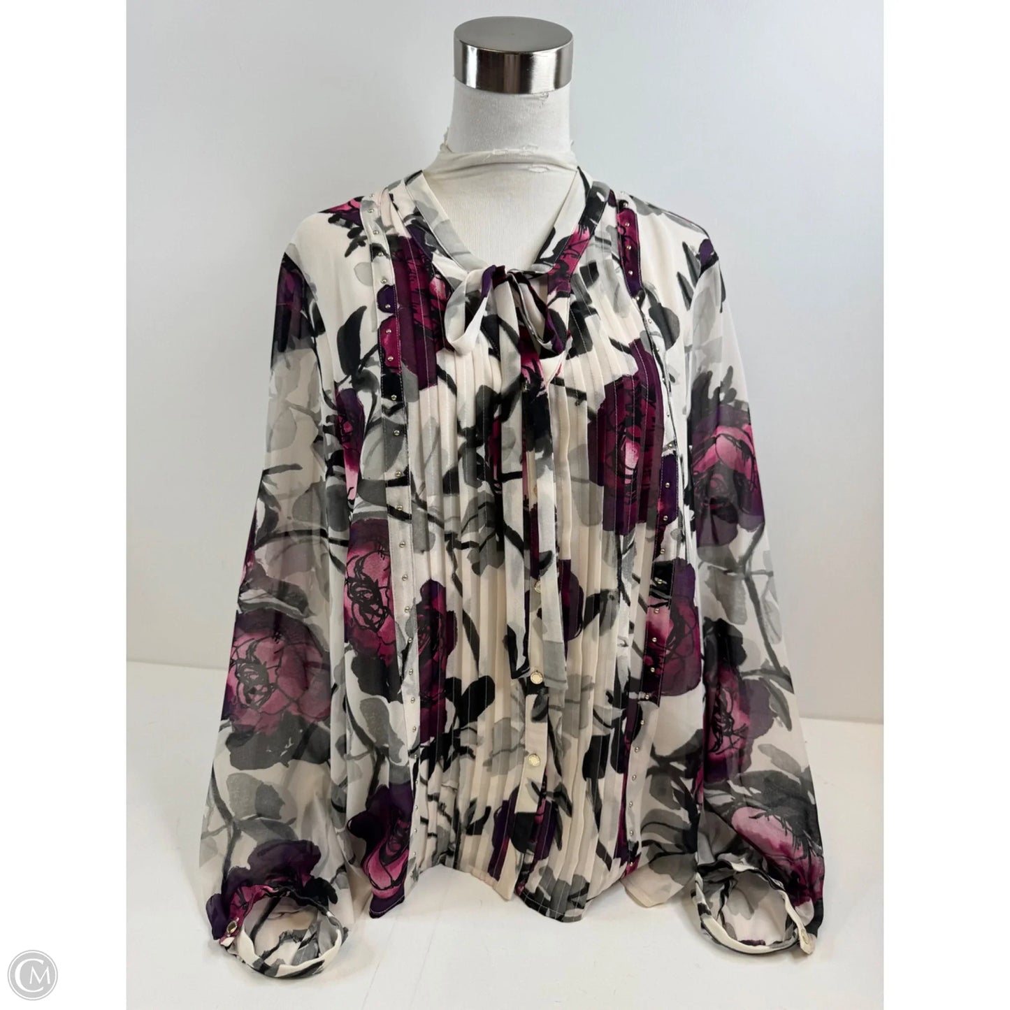 Blouse Designer By Karl Lagerfeld In Black & Purple, Size: L