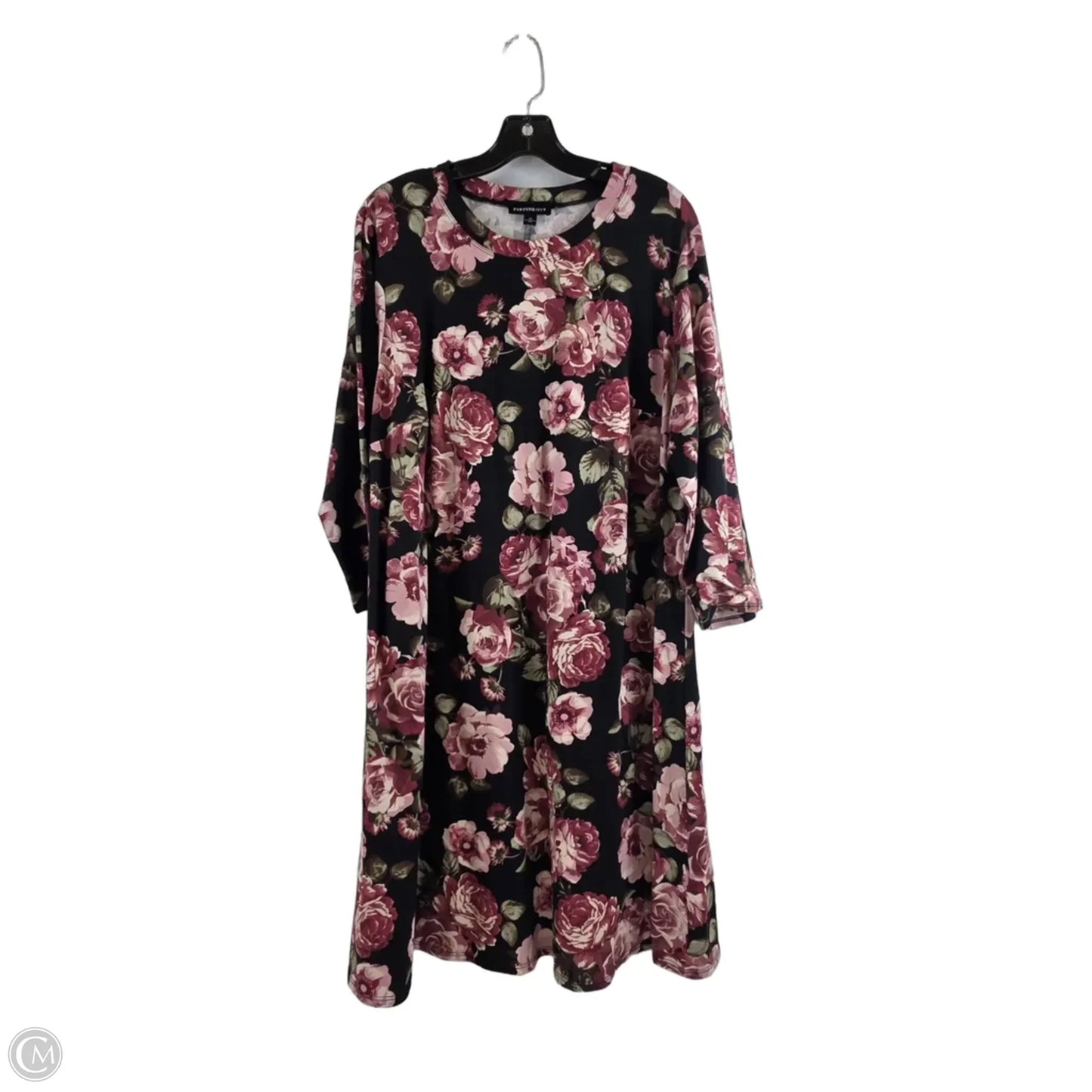 Dress Casual Midi By Fortune & Ivy In Black & Pink, Size: 2x