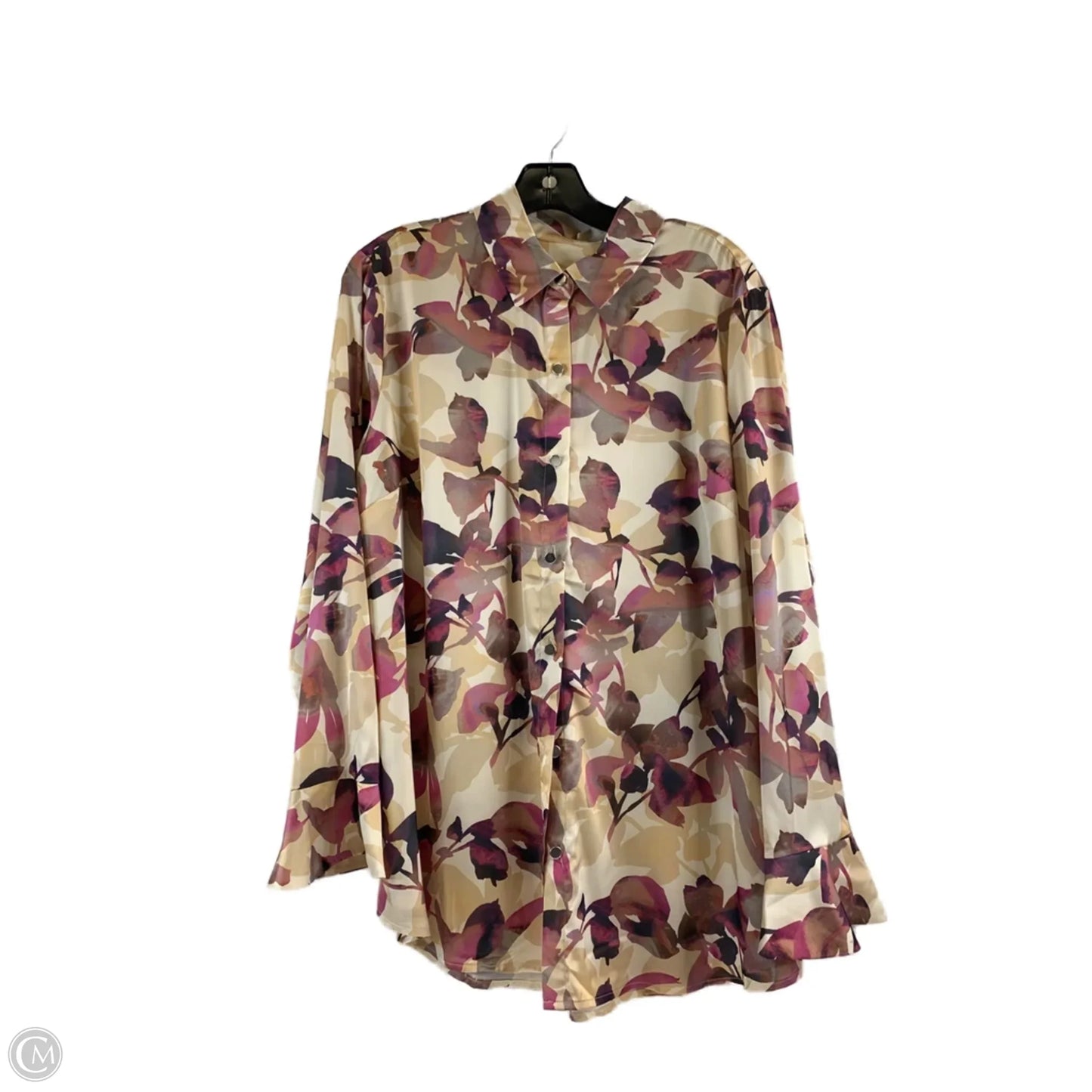 Top Long Sleeve By Susan Graver In Cream & Purple, Size: M