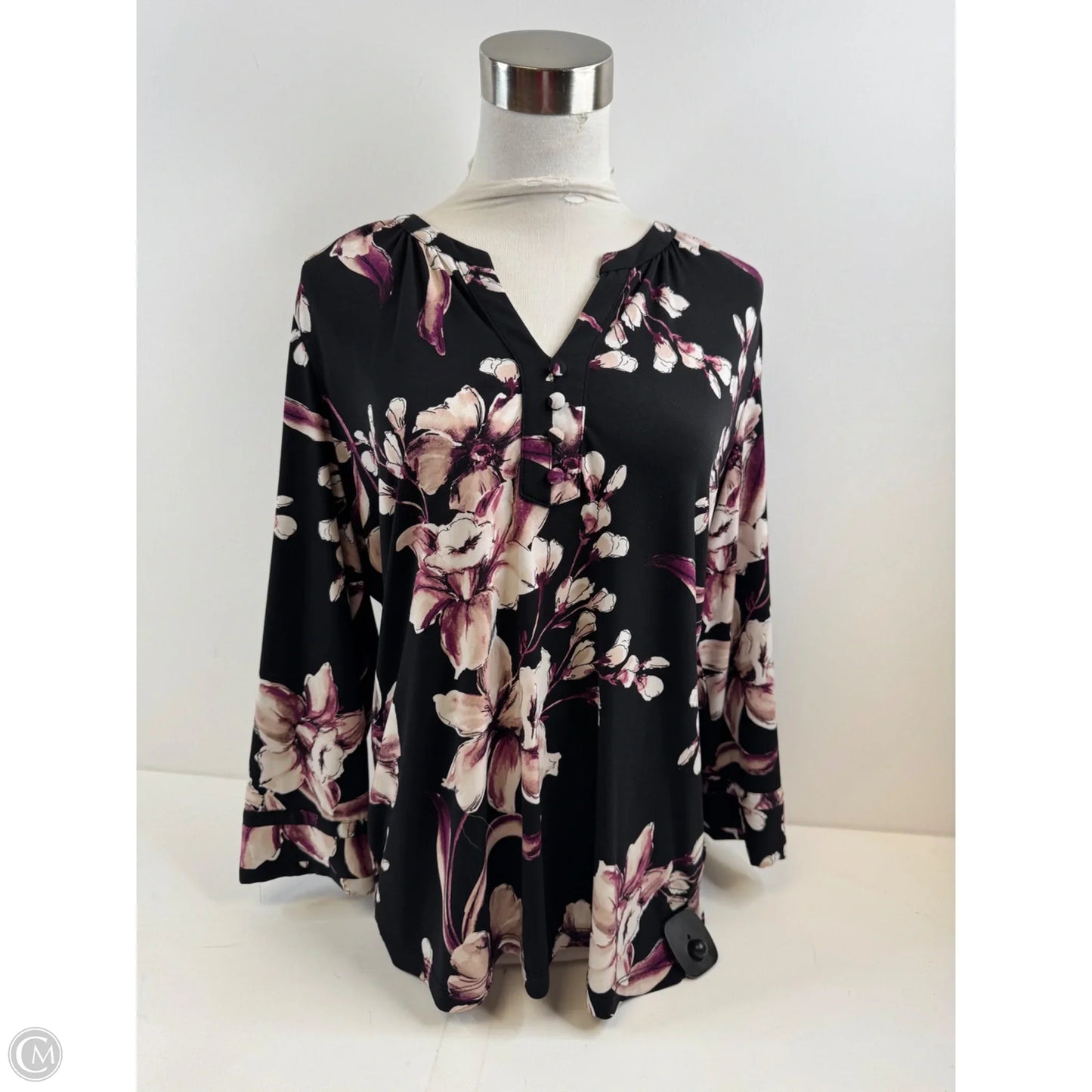 Top 3/4 Sleeve Designer By Karl Lagerfeld In Black & Purple, Size: L