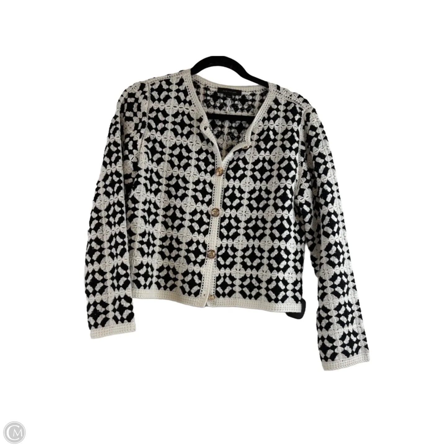 Sweater Cardigan By Ann Taylor In Black & White, Size: M