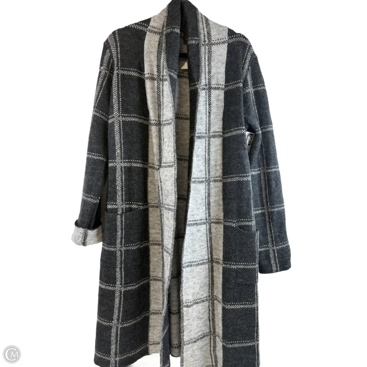 Sweater Cardigan By Tahari In Grey & White, Size: M