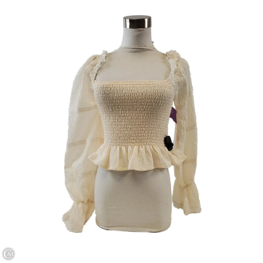 Top Long Sleeve By Forever 21 In Cream, Size: S