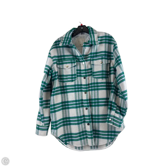 Jacket Shirt By Joie In Green & White, Size: M