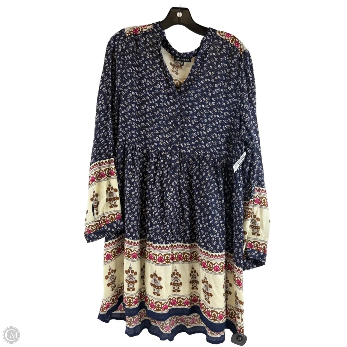 Top Long Sleeve By En Creme In Blue & Tan, Size: 1x