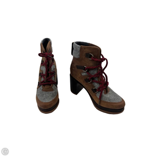 Boots Ankle Heels By Sorel In Brown & Grey, Size: 7