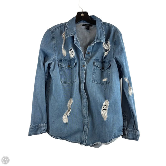 Top Long Sleeve By Forever 21 In Blue Denim, Size: M