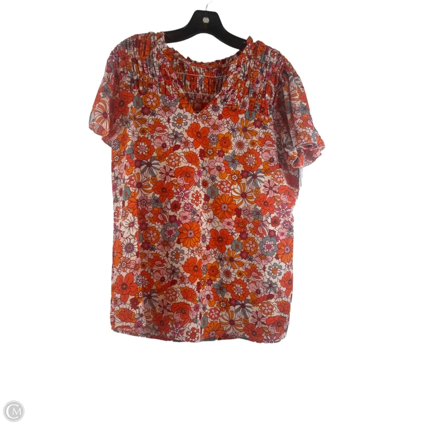 Top Short Sleeve By Clothes Mentor In Orange & White, Size: L