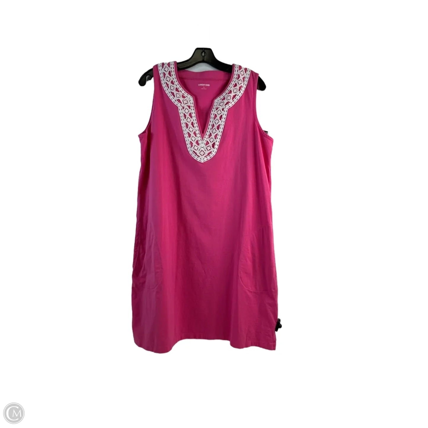 Dress Casual Midi By Lands End In Pink & White, Size: L