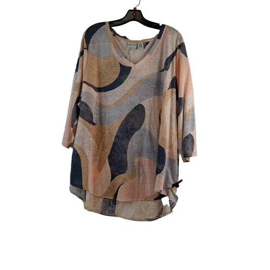 Top 3/4 Sleeve By Rachel Zoe In Pink & White, Size: 3x