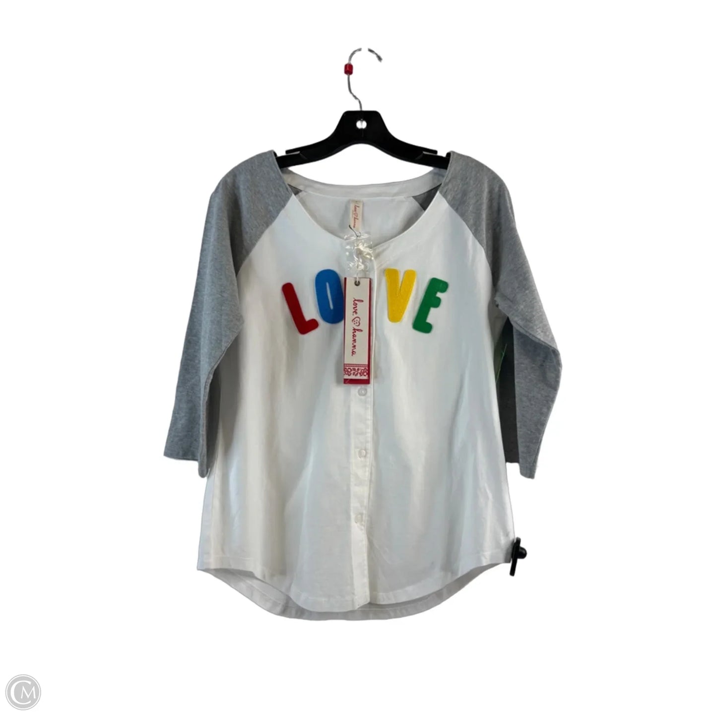 Top 3/4 Sleeve By Clothes Mentor In Grey & White, Size: S