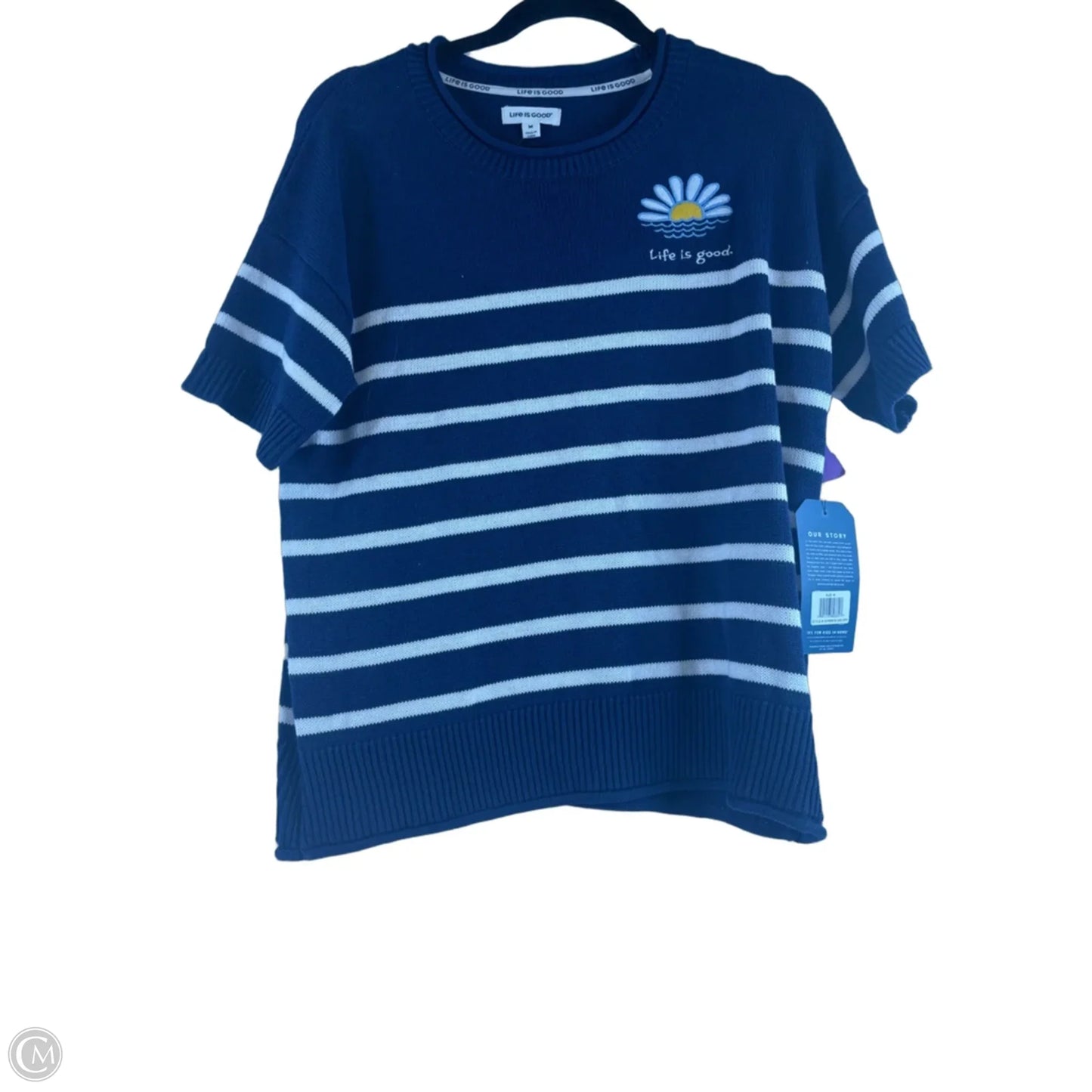 Top Short Sleeve By Life Is Good In Blue & White, Size: M