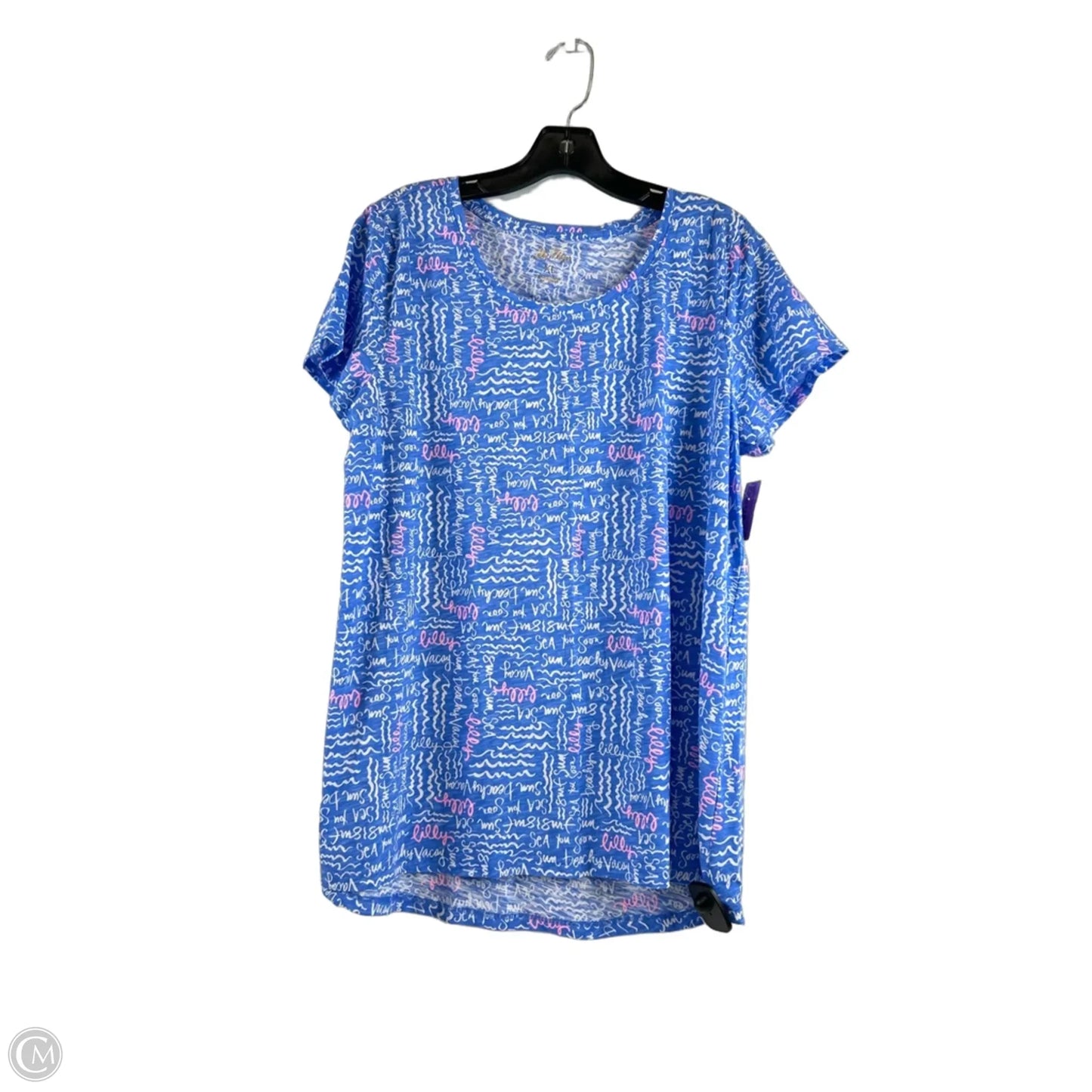 Top Short Sleeve Designer By Lilly Pulitzer In Blue & White, Size: Xl