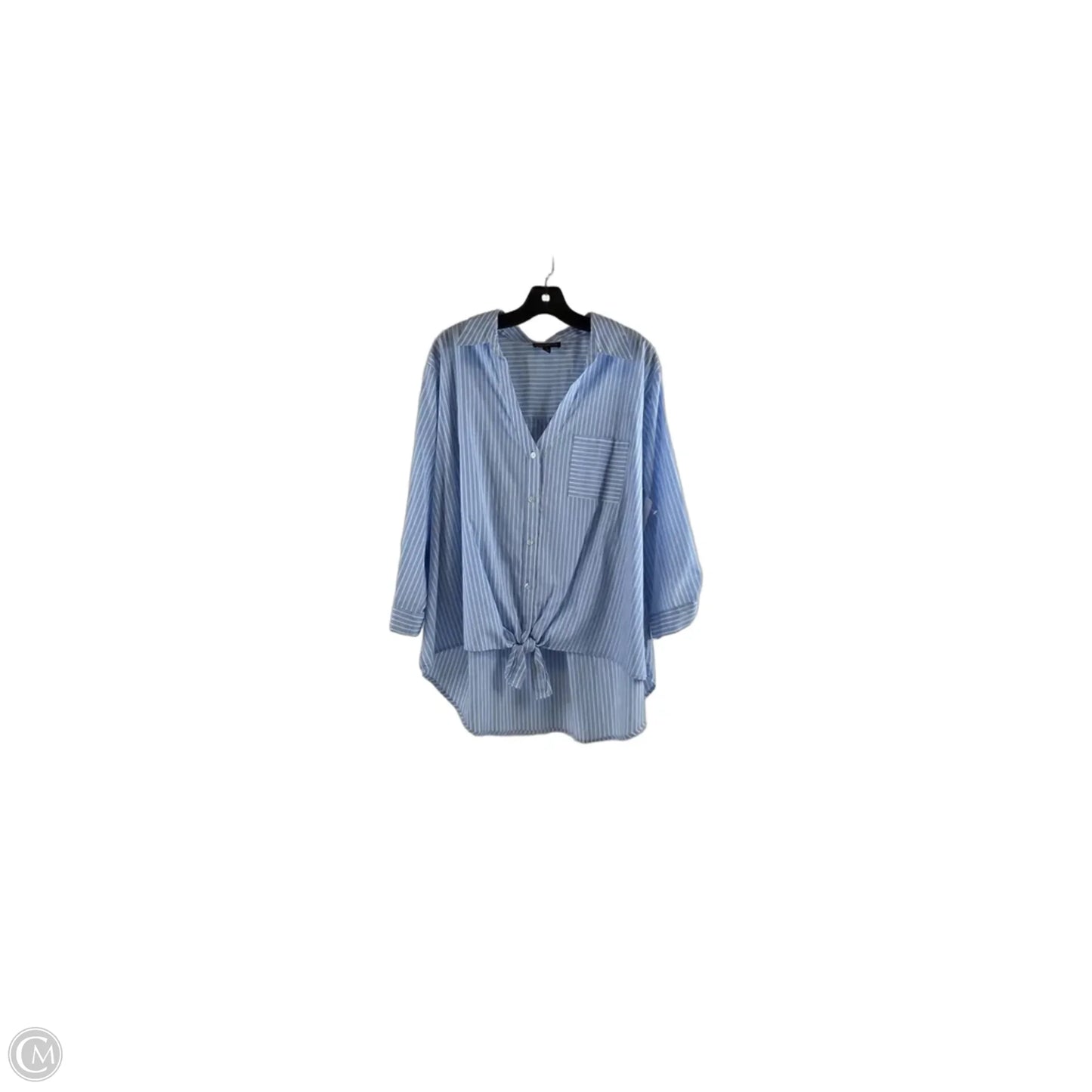 Top Long Sleeve By Fortune & Ivy In Blue & White, Size: 2x