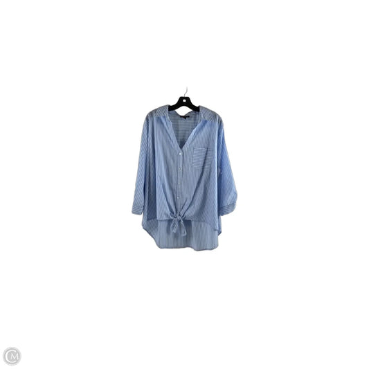 Top Long Sleeve By Fortune & Ivy In Blue & White, Size: 2x