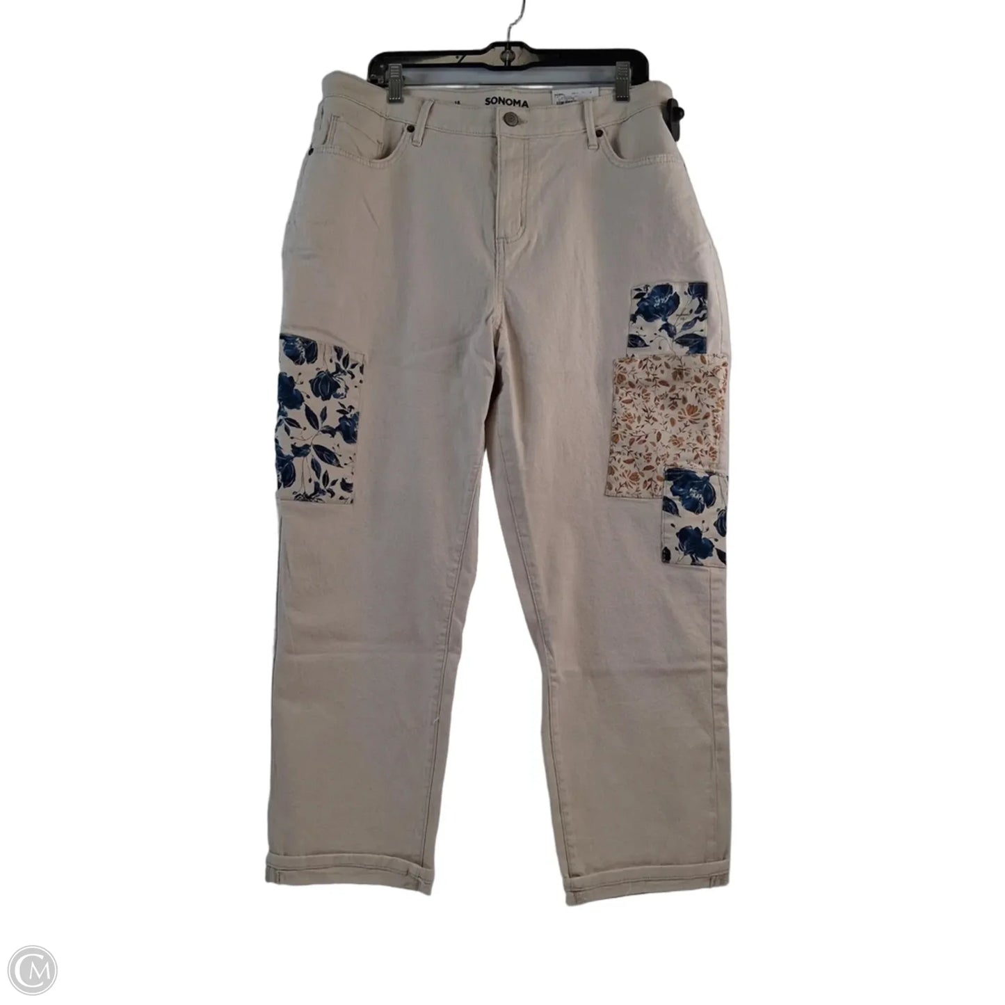 Jeans Cropped By Sonoma In Blue & Cream, Size: 18