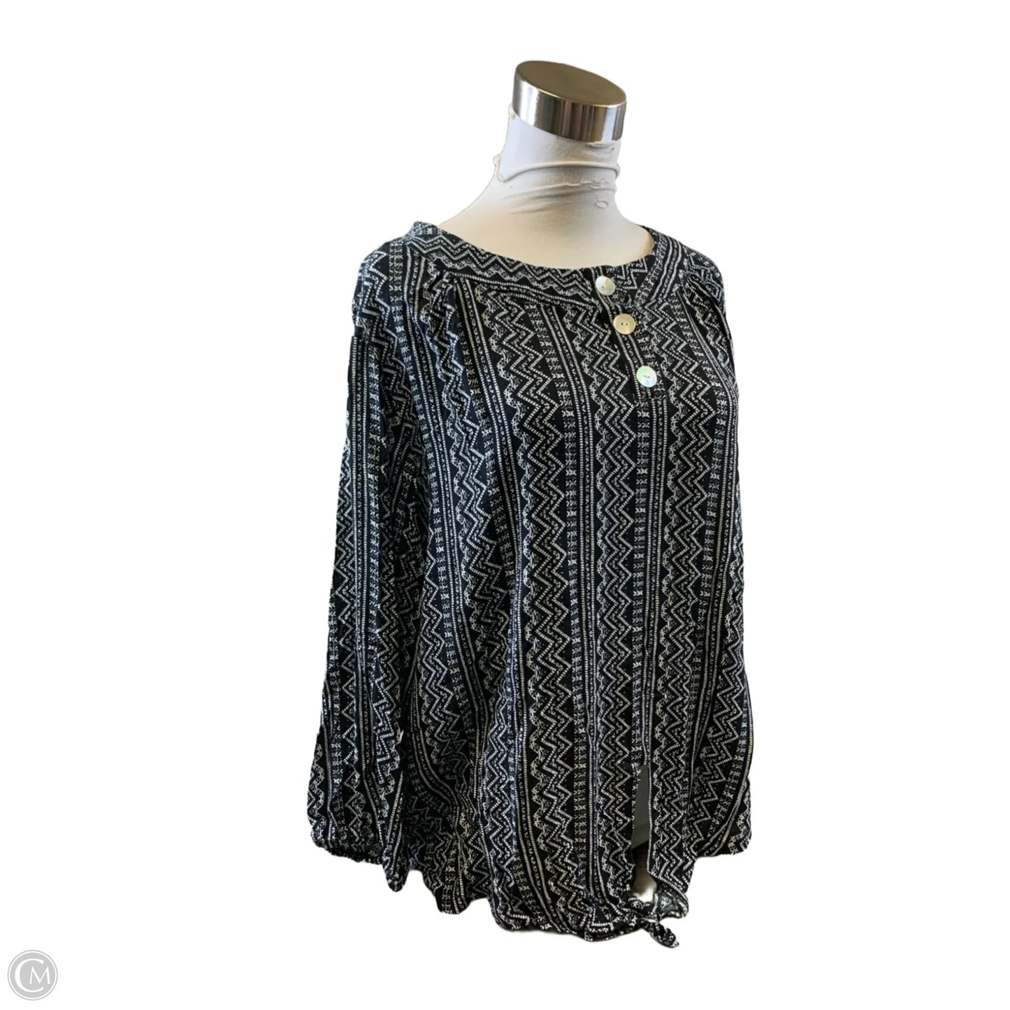 Top 3/4 Sleeve By Adrienne Vittadini In Black & White, Size: Xl