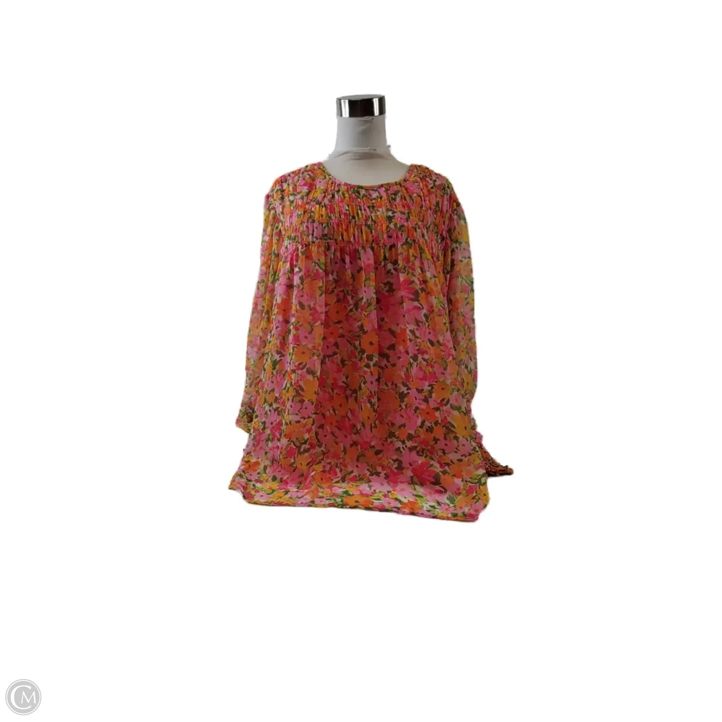 Top Long Sleeve By Terra & Sky In Orange & Pink, Size: 2x