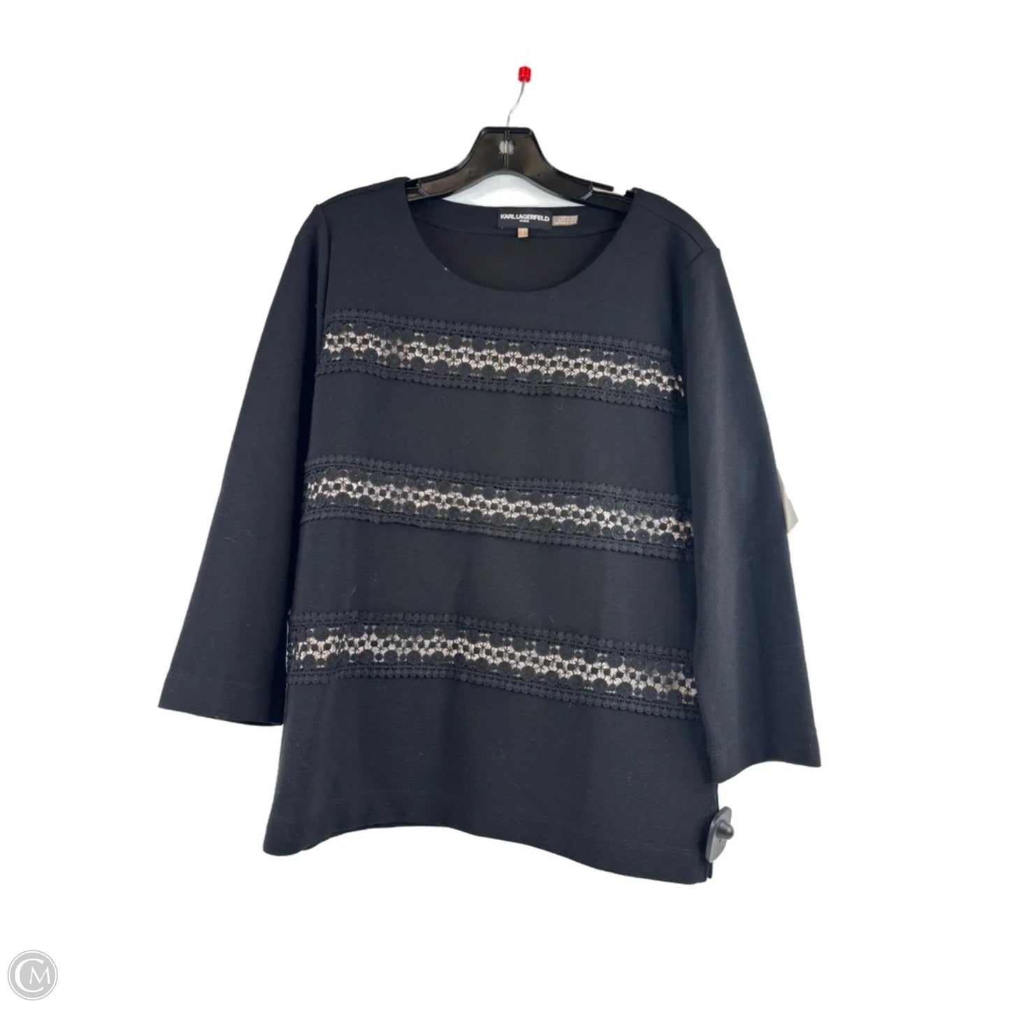 Top 3/4 Sleeve Designer By Karl Lagerfeld In Black, Size: M