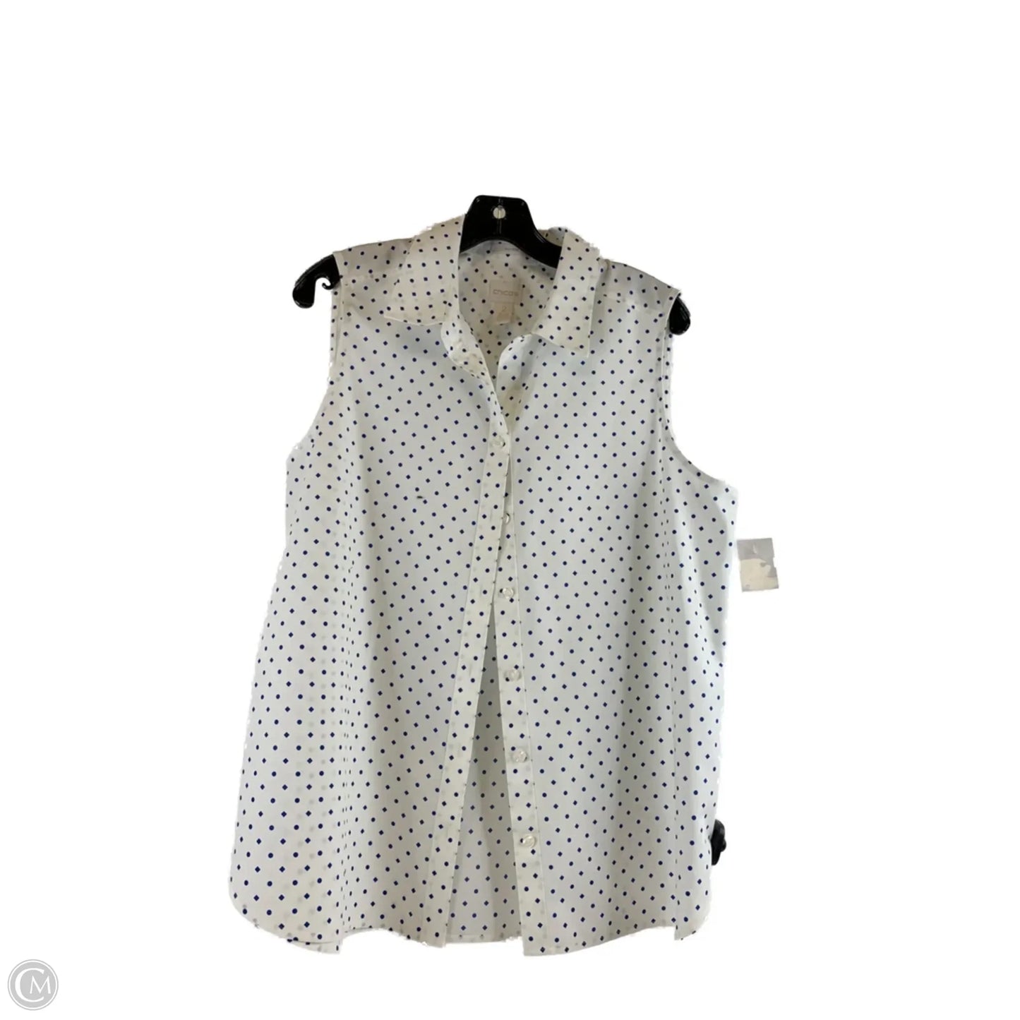Top Sleeveless By Chicos In Blue & White, Size: L