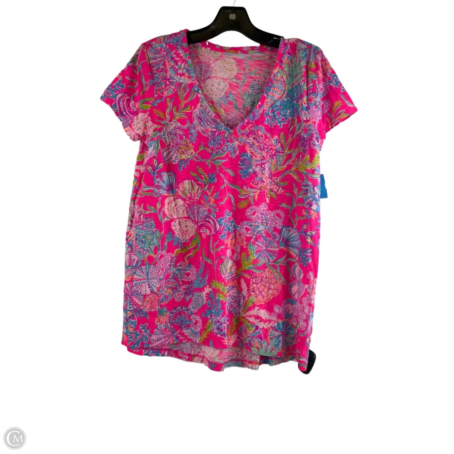 Top Short Sleeve Designer By Lilly Pulitzer In Blue & Pink, Size: S
