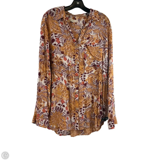 Top Long Sleeve By Pilcro In Orange & Red, Size: Xl