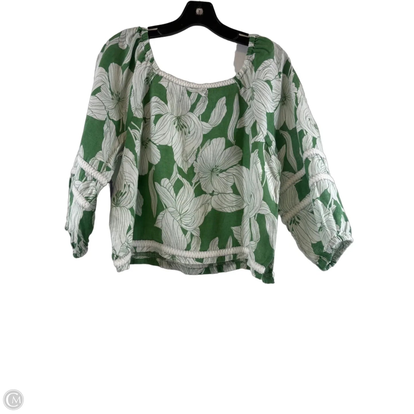 Top 3/4 Sleeve By Tahari In Green & White, Size: S