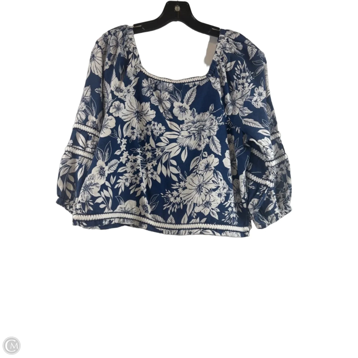 Top 3/4 Sleeve By C And C In Blue & White, Size: S