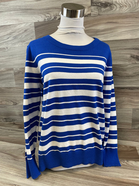 Top Long Sleeve By Liz Claiborne In Blue & White, Size: L