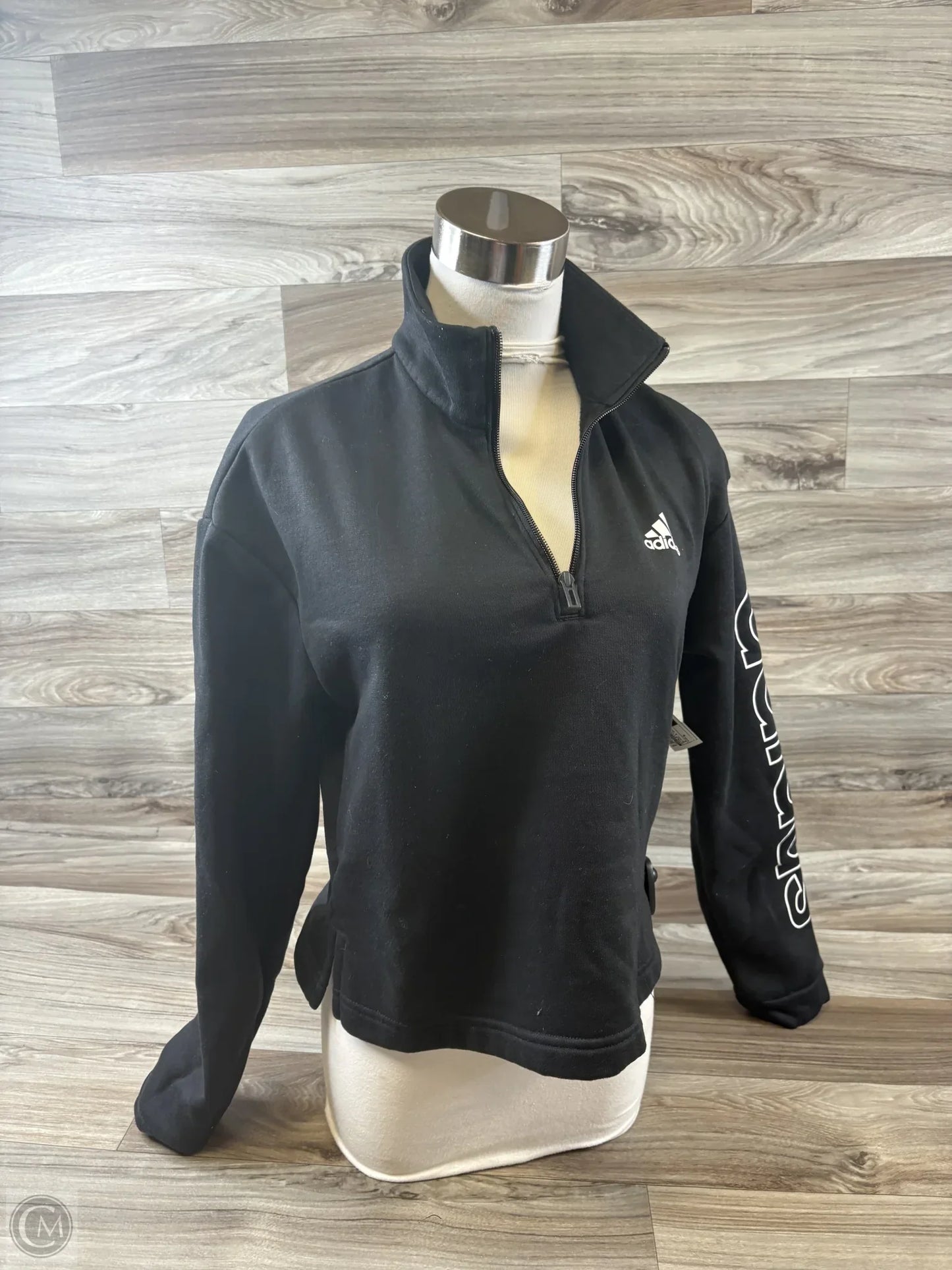 Athletic Top Long Sleeve Collar By Adidas In Black & White, Size: S