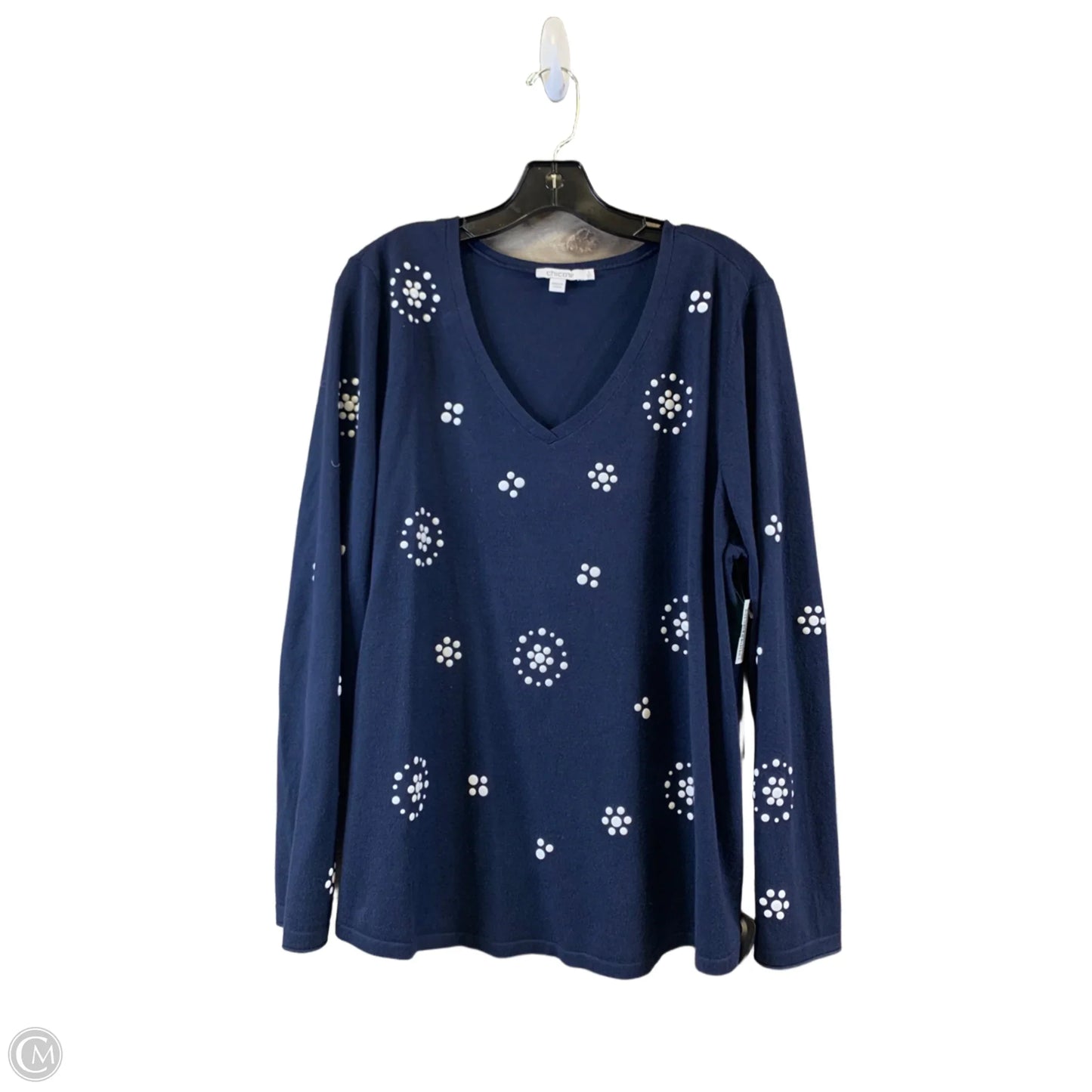 Top Long Sleeve By Chicos In Blue & White, Size: Xl
