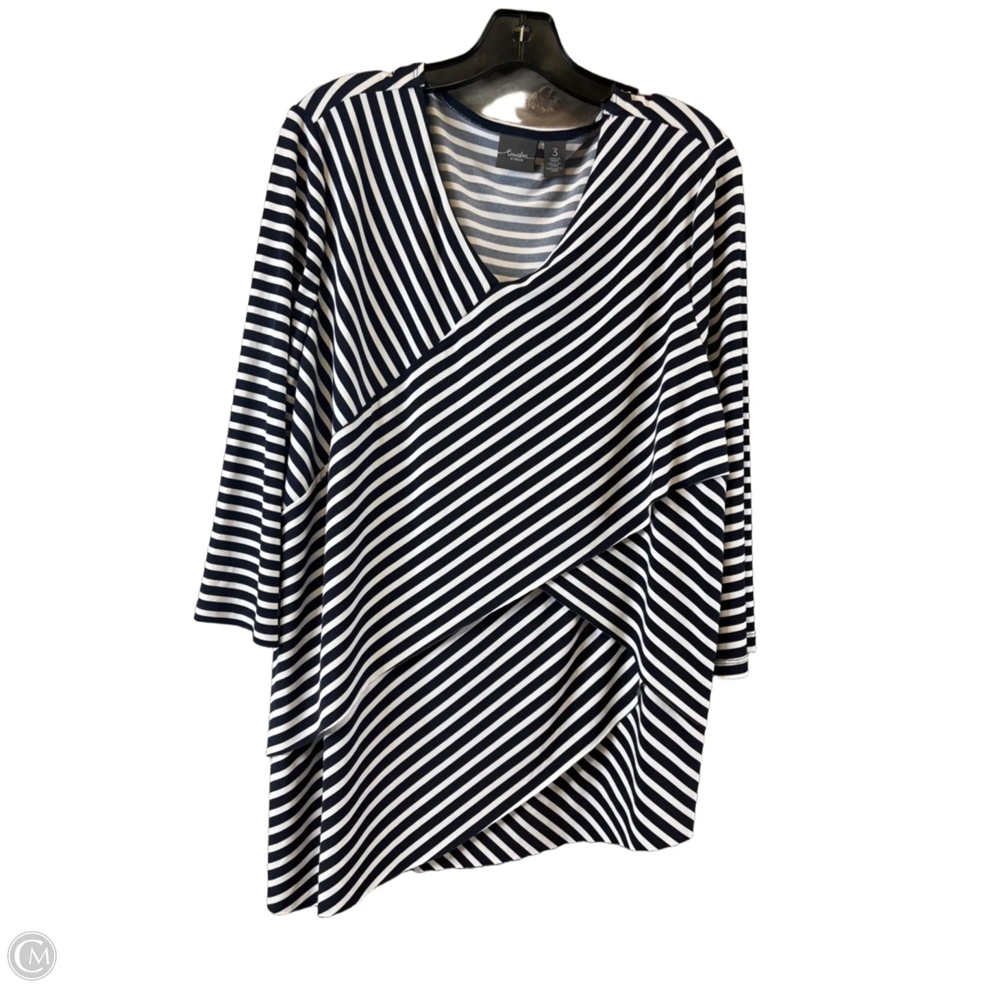 Top 3/4 Sleeve By Chicos In Striped Pattern, Size: Xl