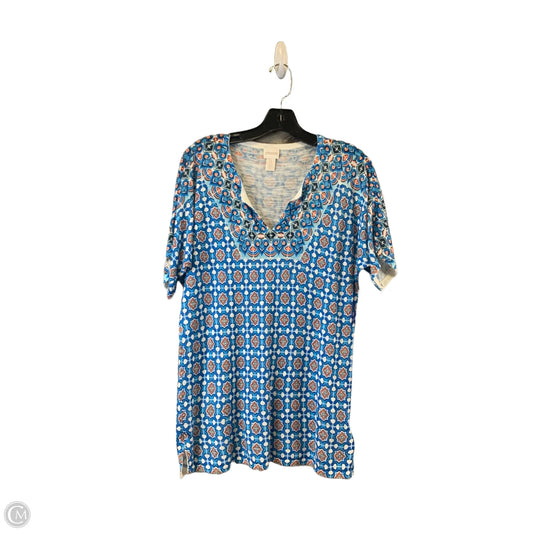 Top Short Sleeve Basic By Chicos In Blue & Orange, Size: S