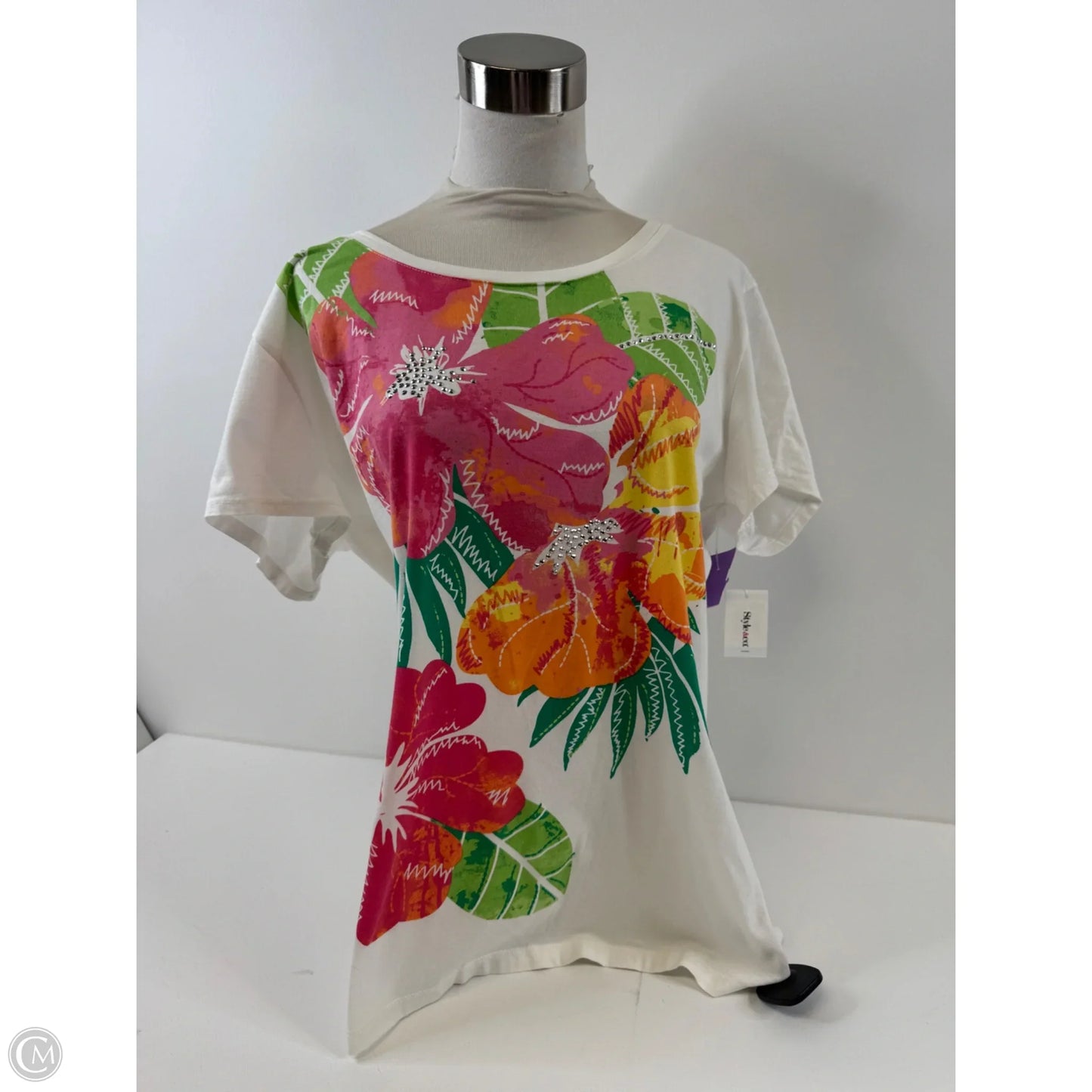 Top Short Sleeve Basic By Style And Company Sport In Pink & White, Size: Xl