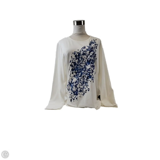 Top Long Sleeve Basic By Cj Banks In Blue & White, Size: Xl