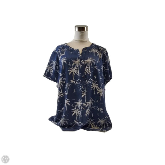 Top Short Sleeve By Cj Banks In Blue & White, Size: Xl